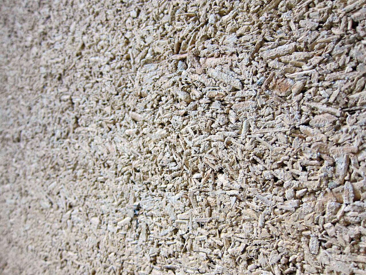 Close-up of fibrous hempcrete wall material